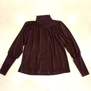 Ann Taylor : Shimmer Mock Turtleneck Trumpet Sleeve Top : Metallic Brown  : XS